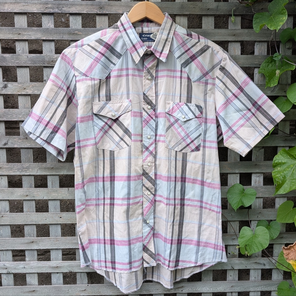 Vintage Wrangler Western Shirt Men's Large Plaid Short Sleeved Button Down
